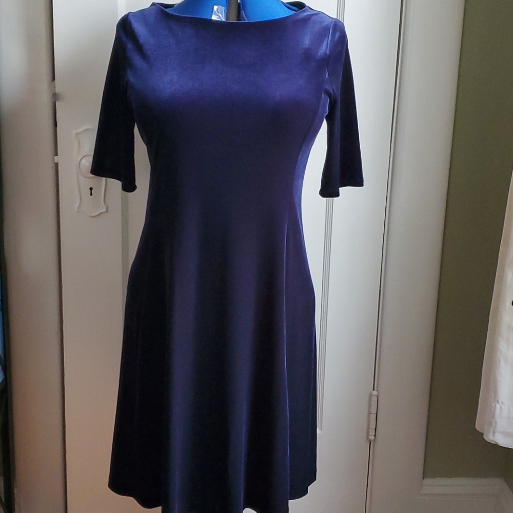 Lands End Blue velvet dress